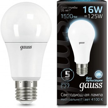 Лампа GAUSS BLACK A60 16W 1520lm 4100K E27 LED 1/10/50 Лампа GAUSS BLACK A60 16W 1520lm 4100K E27 LED 1/10/50