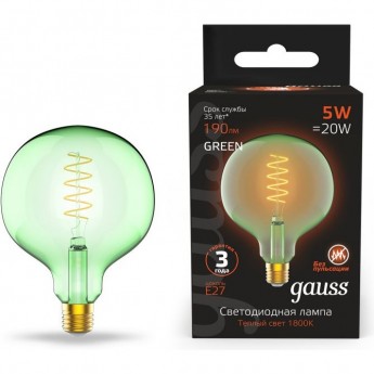 Лампа GAUSS BLACK FILAMENT G125 5W 190LM 1800К Е27 GREEN FLEXIBLE LED 1/10 Лампа GAUSS BLACK FILAMENT G125 5W 190LM 1800К Е27 GREEN FLEXIBLE LED 1/10