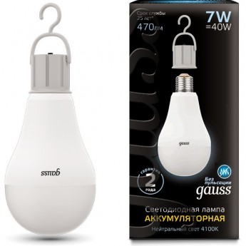 Лампа Gauss BLACK LED A60 E27 7W 470 Лм 4100К с Li-Ion аккумулятором Лампа Gauss BLACK LED A60 E27 7W 470 Лм 4100К с Li-Ion аккумулятором