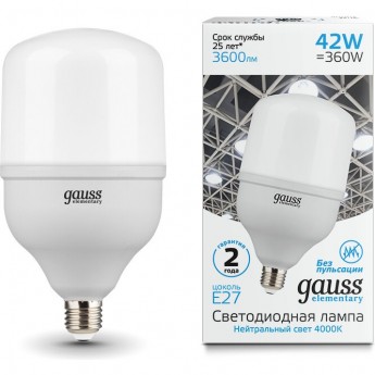 Лампа GAUSS ELEMENTARY LED T120 E27 42W 3600LM Лампа GAUSS ELEMENTARY LED T120 E27 42W 3600LM