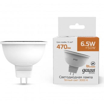 Лампа GAUSS ELEMENTARY MR16 7W 530lm 3000K GU5.3 LED Лампа GAUSS ELEMENTARY MR16 7W 530lm 3000K GU5.3 LED