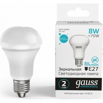 Лампа GAUSS ELEMENTARY R63 8W 650LM 4100K Е27 LED 1/10/40 Лампа GAUSS ELEMENTARY R63 8W 650LM 4100K Е27 LED 1/10/40