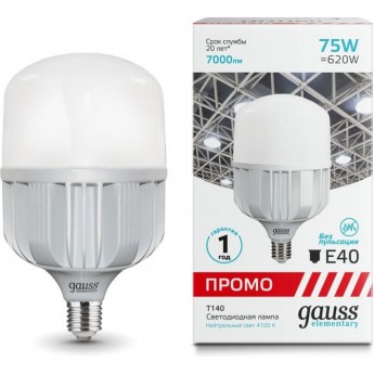 Лампа GAUSS ELEMENTARY T140 76W 7000LM 4000K E40 PROMO LED 1/8 Лампа GAUSS ELEMENTARY T140 76W 7000LM 4000K E40 PROMO LED 1/8