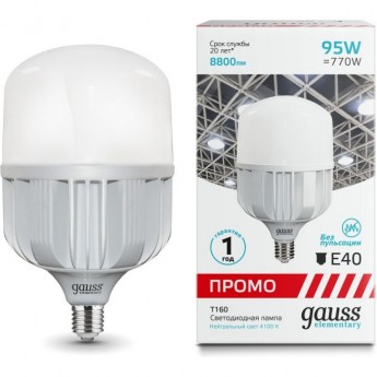 Лампа GAUSS ELEMENTARY T160 95W 8800LM 4000K E40 PROMO LED 1/8 Лампа GAUSS ELEMENTARY T160 95W 8800LM 4000K E40 PROMO LED 1/8