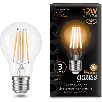 Лампа GAUSS FILAMENT А60 12W 1200lm 2700К Е27 LED