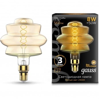 Лампа GAUSS FILAMENT BD180 8W 560lm 2400К Е27 golden flexible LED Лампа GAUSS FILAMENT BD180 8W 560lm 2400К Е27 golden flexible LED