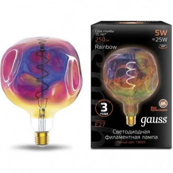 Лампа GAUSS FILAMENT G150 5W 250lm 1800К Е27 rainbow LED Лампа GAUSS FILAMENT G150 5W 250lm 1800К Е27 rainbow LED