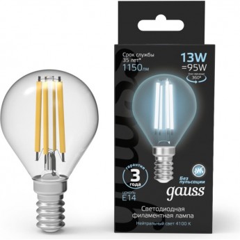 Лампа GAUSS FILAMENT Свеча 13W 1150lm 4100К Е14 LED Лампа GAUSS FILAMENT Свеча 13W 1150lm 4100К Е14 LED