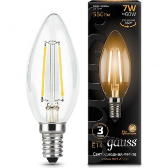 Лампа GAUSS FILAMENT Свеча 7W 550lm 2700К Е14 LED Лампа GAUSS FILAMENT Свеча 7W 550lm 2700К Е14 LED