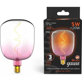 Лампа GAUSS FILAMENT V140 5W 200lm 1800К Е27 pink-clear flexible LED Лампа GAUSS FILAMENT V140 5W 200lm 1800К Е27 pink-clear flexible LED