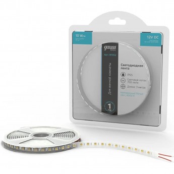 Лента GAUSS BASIC LED 5050/60 12V 10W/m 700lm/m 4000K 10mm IP65 3m Лента GAUSS BASIC LED 5050/60 12V 10W/m 700lm/m 4000K 10mm IP65 3m