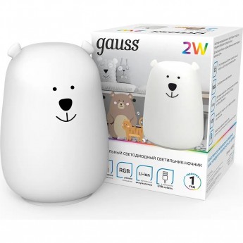 Настольный ночник GAUSS NN302 2W RGB, Li-ion, USB кабель 1/10/40 медведь Настольный ночник GAUSS NN302 2W RGB, Li-ion, USB кабель 1/10/40 медведь