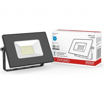 Прожектор GAUSS ELEMENTARY 20W 1750lm 200-240V 6500К IP65 PROMO черный LED Прожектор GAUSS ELEMENTARY 20W 1750lm 200-240V 6500К IP65 PROMO черный LED
