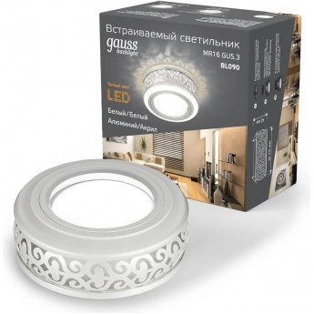 Светильник GAUSS BACKLIGHT BL090 круглый, Белый/Белый, Gu5.3, 3W, LED 3000K Светильник GAUSS BACKLIGHT BL090 круглый, Белый/Белый, Gu5.3, 3W, LED 3000K