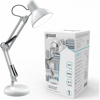 Светильник настольный GAUSS GTL003 220-240V E27 белый струбцина и основание 1/12 Светильник настольный GAUSS GTL003 220-240V E27 белый струбцина и основание 1/12